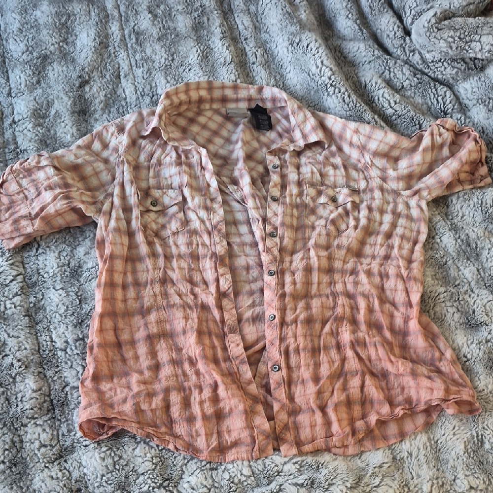 Harley Davidson 🖤 Pink Plaid Button-Up Shirt (631)